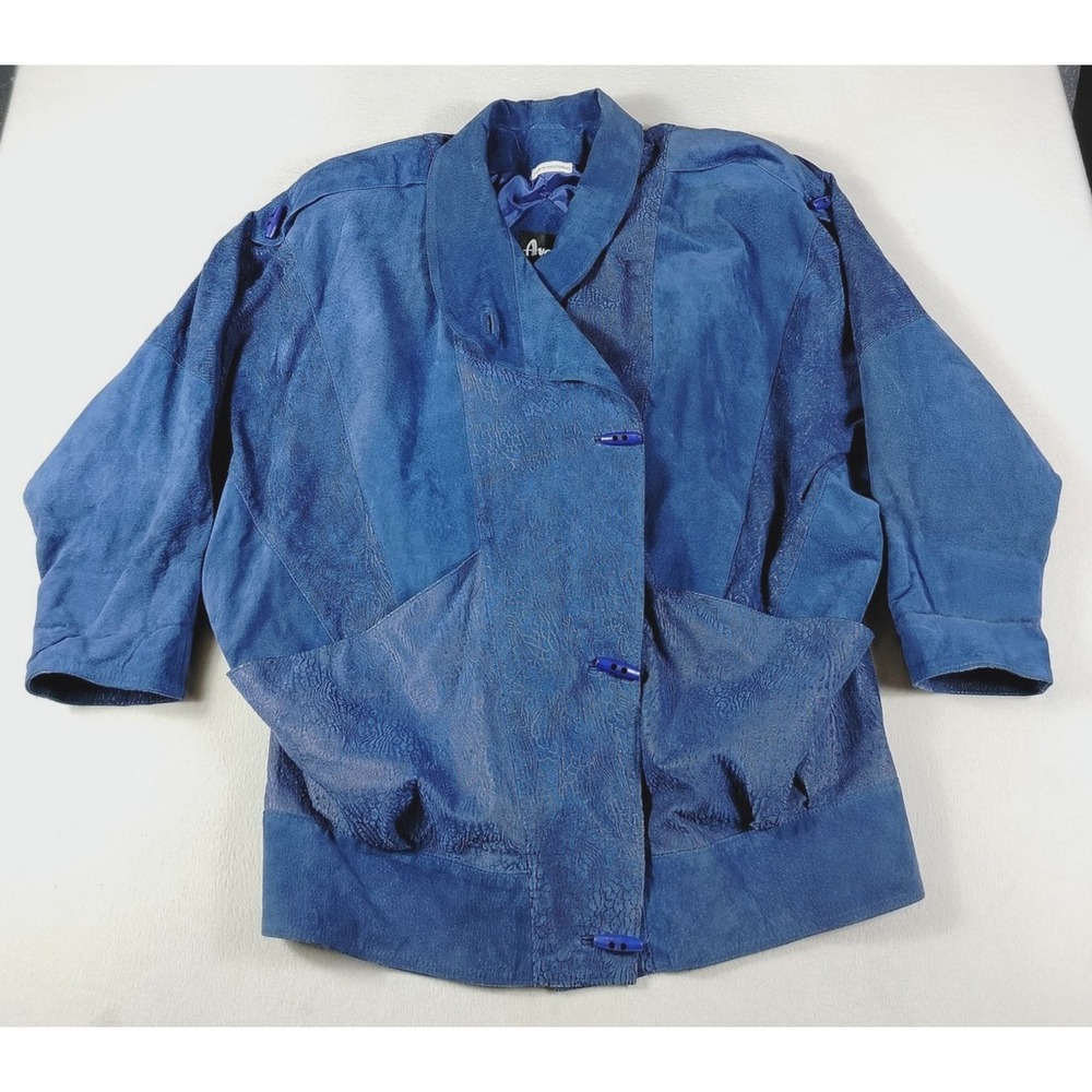 Vintage Avanti Jacket‎ Womens Large Blue Pig Suede Toggle 3/4 Sleeve 80s